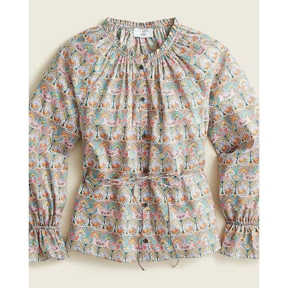NEW J. Crew x Liberty Tie Waist Organic Cotton Giorgia Duke Fabric Sz S